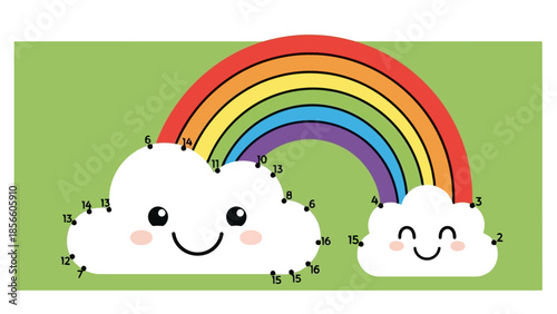 Cute Rainbow and Clouds Connect the Dots Game for Kids Educational Activity