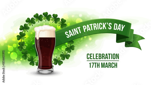 Saint Patricks Day Celebration with Beer and Shamrocks, Festive Green Design