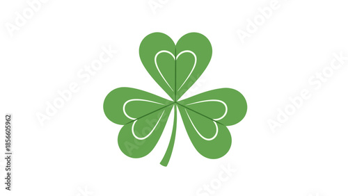 Green Shamrock with Heart Shapes Inside Leaves, Symbol of Luck and Ireland