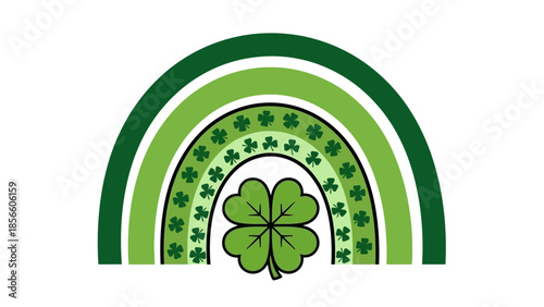 St. Patrick's Day Rainbow with Four Leaf Clover and Shamrocks