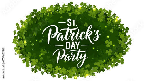 Vibrant Green Clover Border Frames "St. Patrick's Day Party" Text