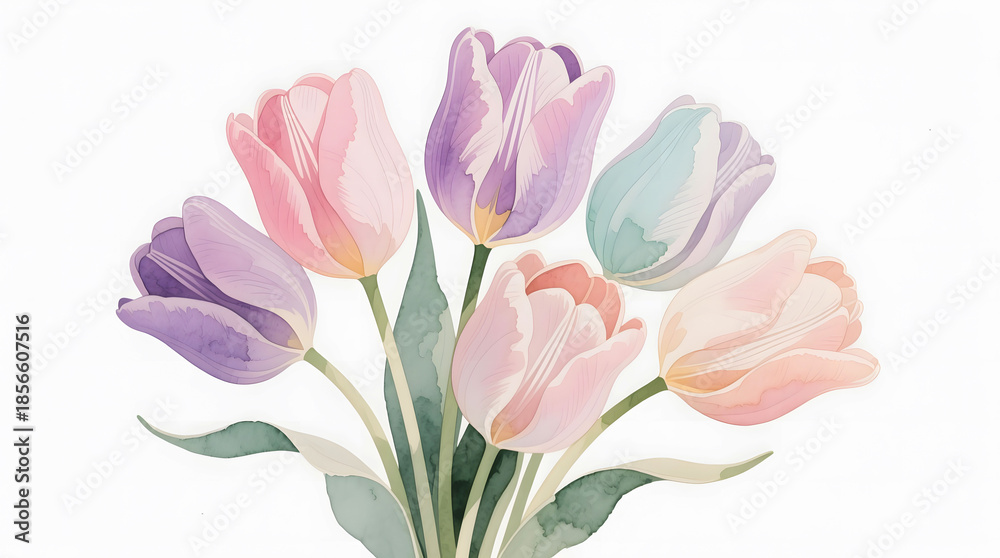 Naklejka premium Realistic botanical accuracy in a delicate watercolor painting of a mixed-tone tulip bloom.