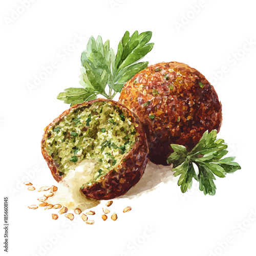 A watercolor painting of Falafel, vector illustration on white background.