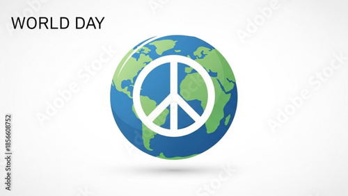 Peace sign on globe illustration for world day campaigns and global harmony promotions