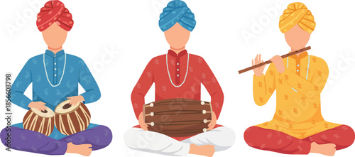 Indian Musicians Playing Traditional Instruments 