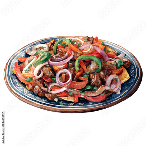 Fajita Platter, watercolor painting, vector illustration, isolated on a white background.