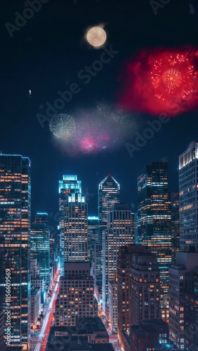 Fireworks on New Year's Eve in a city