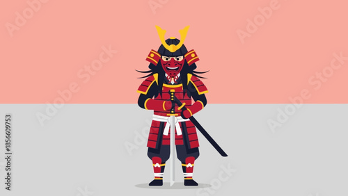 Illustration of a Samurai warrior in traditional armor holding a sword, representing Japanese culture and martial arts