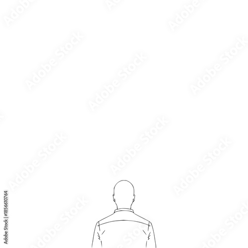 Man Standing Alone Facing Blank Space in Minimalist Style with solitude and contemplation and simplicity in isolation back view for human figure