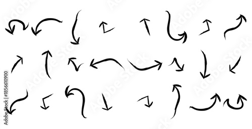 Hand drawn organic arrow set. Hand drawn arrow vector icons set. sketch arrow design for business plan and education. Isolated vector arrows, hand drawn on a white background