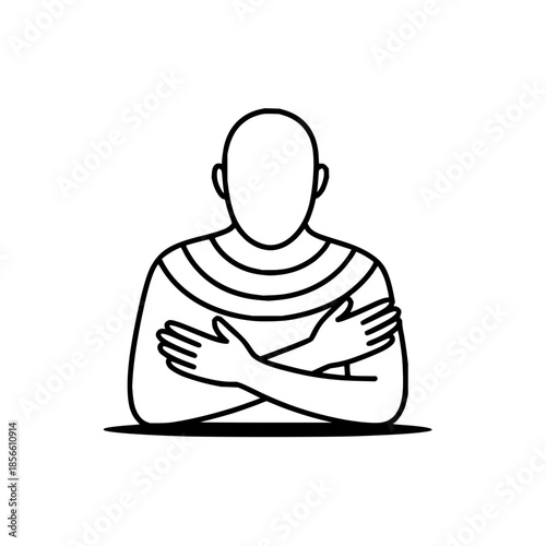 Abstract Figure Embracing Self in Minimalist Line Art Style with human silhouette and emotional expression and body language in simplicity modern design for monochrome