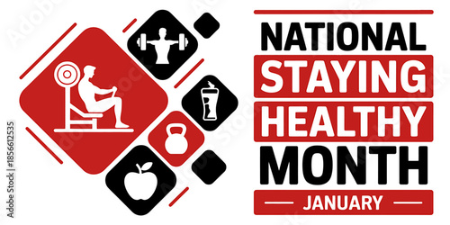 National Staying Healthy Month January Fitness Symbols Illustration