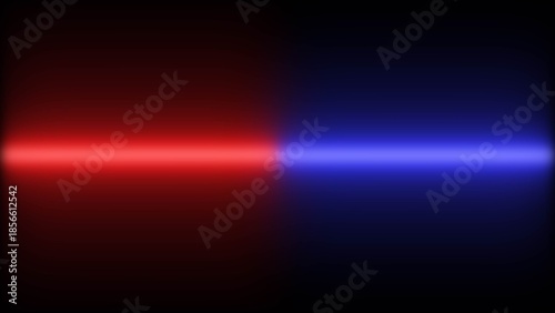 Horizontal neon light bars in red and blue colors on a dark background abstract bright