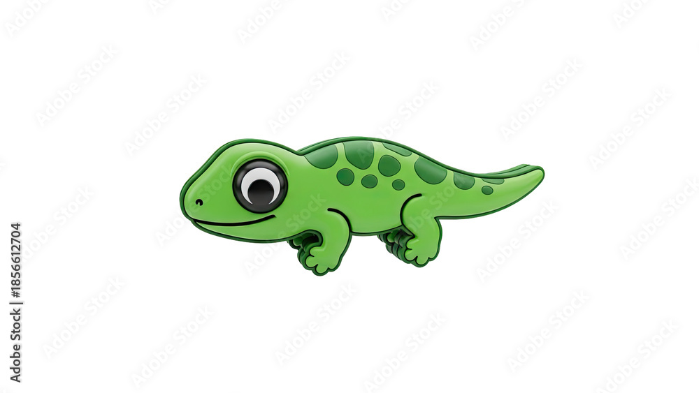 Fototapeta premium 3D Cute Green Cartoon Lizard with Big Eyes on transparent background