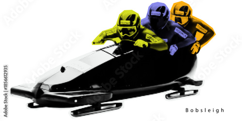 Bobsleigh halftone. vector illustration