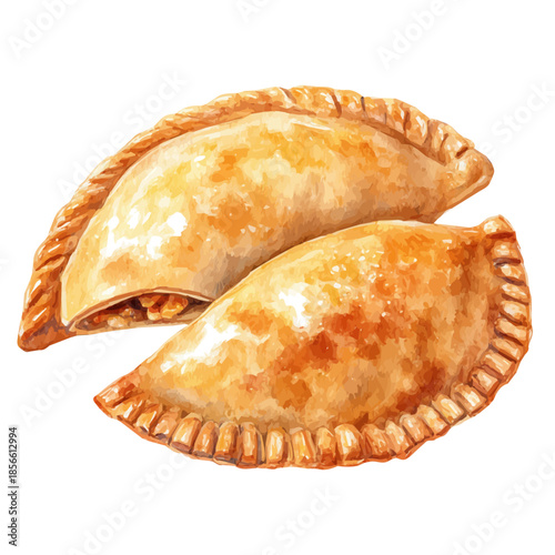 Watercolor vector illustration of Empanada, isolated on white background.