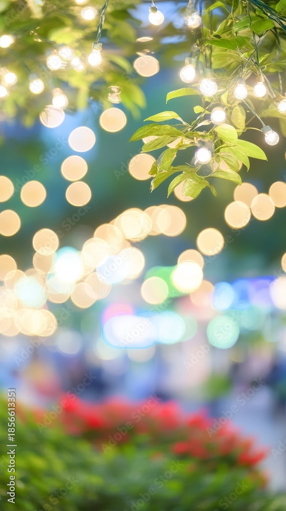 Obraz premium Captivating abstract bokeh light display illuminating dark scene with radiant colors and dreamy optical effects.