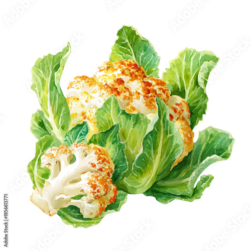 Watercolor painting of Cauliflower Wings, vector illustration, isolated on white background.