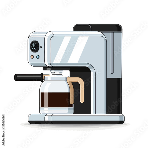 Stylized depiction of a modern coffee machine ready to brew delicious morning beverage