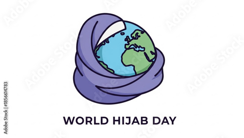 World hijab day, globe wrapped in purple scarf, earth with hijab, cultural diversity, global unity, world hijab day celebration, muslim women