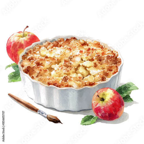 A watercolor painting of Apple Crumble, vector illustration on white background.