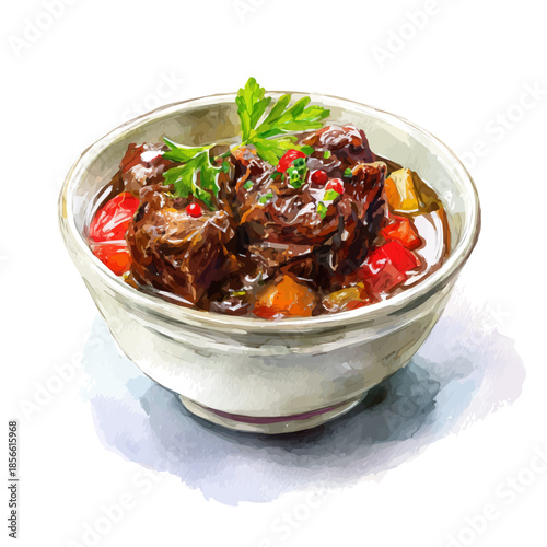 A watercolor painting of Lamb Stew, vector illustration on white background.