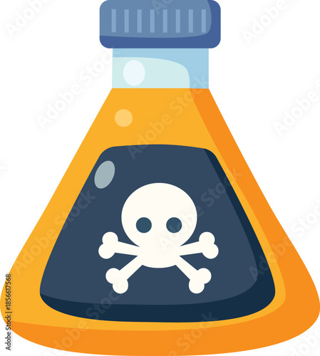 Toxic poison bottle orange liquid skull crossbones danger warning sign chemical lab icon