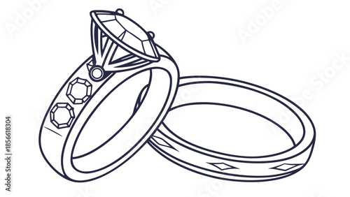 Elegant diamond ring and wedding band set in modern design