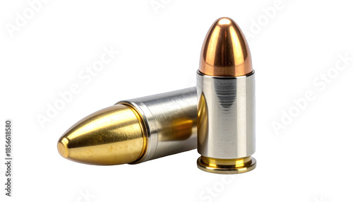 Wallpaper Mural Two metallic firearm rounds isolated on black; one upright, one angled Torontodigital.ca