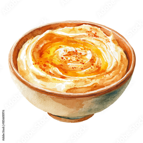 Watercolor-style vector illustration of Hummus, isolated on a clean white background.