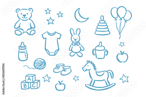 Baby icons set doodle outline vector illustration