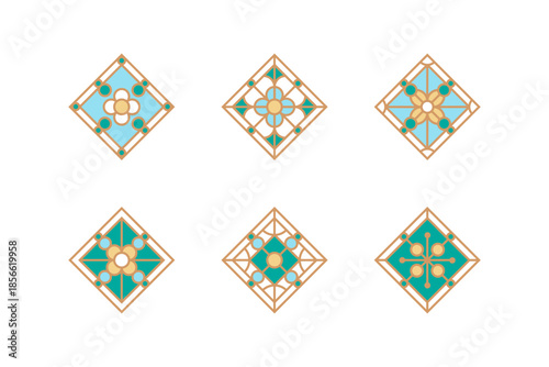Modern linear design tile ornament with semicircle and square. Simple contour vector element for pattern, badge, insignia.