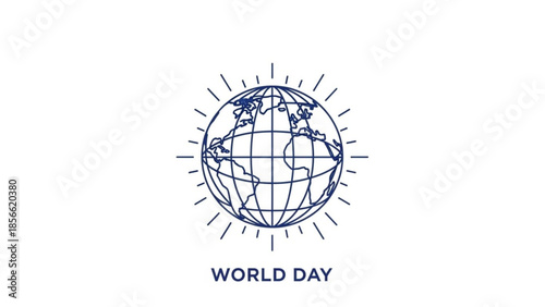 World day illustration with globe and sun rays on white background