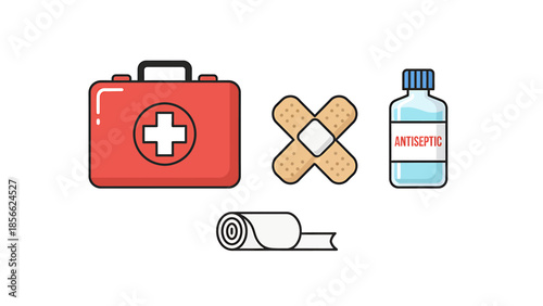 Essential First Aid and Medical Care Vector Collection Emergency Supplies and Health Treatment Icons for Preparedness
