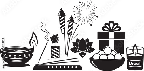 Diwali celebration black and white fireworks gifts