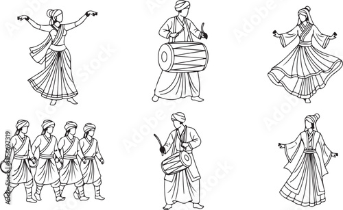 Indian dancers and musicians traditional clothing cultural