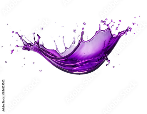 A splash of purple liquid against a white backdrop, cut out
