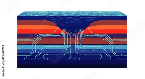 Diagram illustrating the complex process of ocean currents and water circulation beneath the surface layers.