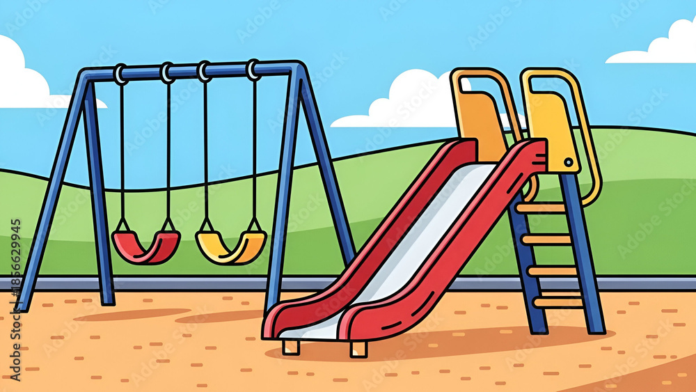 Fototapeta premium Children Playful Playground Swing Slide Scene