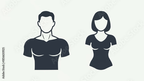 Male and female torso avatar icons in minimal vector style.