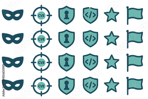 Icons representing cybersecurity concepts and vulnerabilities in a simple layout for educational purposes