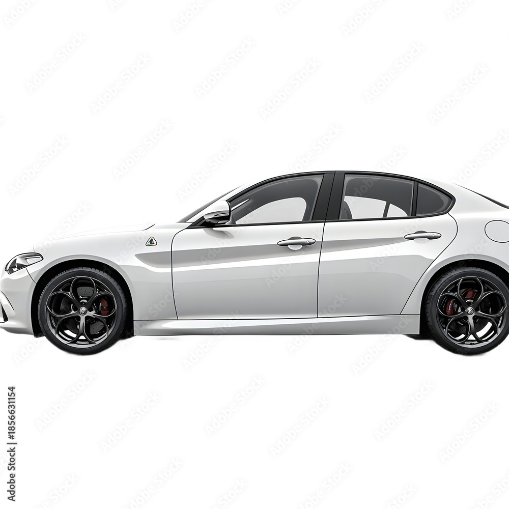 Fototapeta premium Sleek Side View White Hatchback Car Isolated on White Background for Automotive Showcase and Design Presentation