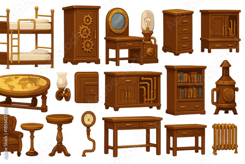 Furniture collection with various items for a room in a vintage style