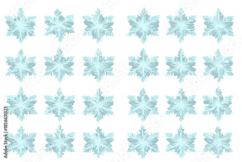 Snowflakes arranged in a structured pattern with light blue color on white background
