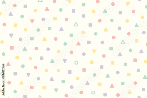 Colorful geometric shapes arranged in a playful pattern on a light background suitable for creative projects and designs