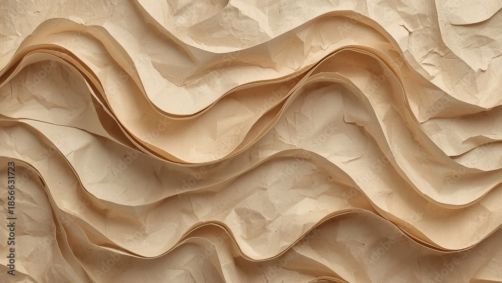 Obraz premium A close-up view of a wavy, layered, beige-colored paper design with smooth, flowing curves.