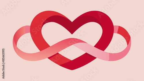 A minimalist romantic graphic design illustration featuring a continuous ribbon forming an infinity symbol and heart shape