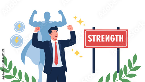Business Strength Personified A Superhero in a Suit Achieving Success with Determination and Power