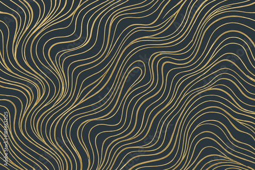 Wavy lines in gold color on a dark background create a striking pattern that adds interest to any decor or design project