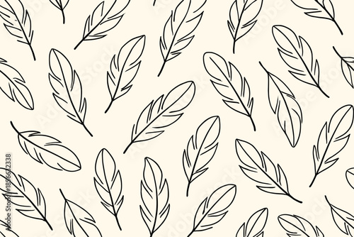 Pattern of simple black feather designs on a light background for textile or wallpaper use